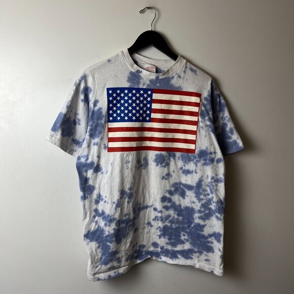 Vintage 90s American Flag T Shirt White Blue XL Extra Large USA Single Stitch - Picture 11 of 15